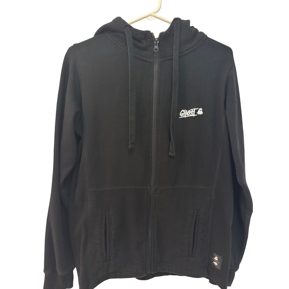 Ghost Sportiqe Black Full Zip Up‎ Hoodie Mens Medium Embroidered Logo